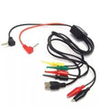 4 Line Kabel Power Supply Cable Multi Function Adjustable Mobile Phone Repair Line Power Cable - a USB connector, alligator clips, test hooks, and two banana plugs connected to a central control box.