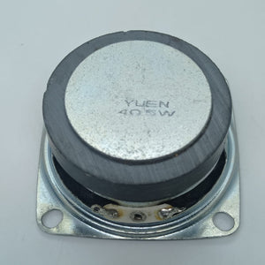 4 Ohm 5 Watt Speaker - a circular metal speaker with a black magnet base showing the text "YUEN 4Ω 5W" and two silver soldering terminals.