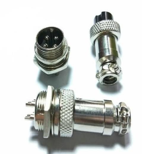 4 Pin 12mm XLR Cable Connector Panel Chassis Mount - three silver-coloured metal circular connectors with four pins and threaded locking rings.