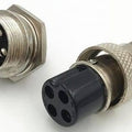 4 Pin 16mm XLR Cable Connector Panel Chassis Mount - a silver metal panel-mount socket with four pins and a matching silver cable-mount plug.
