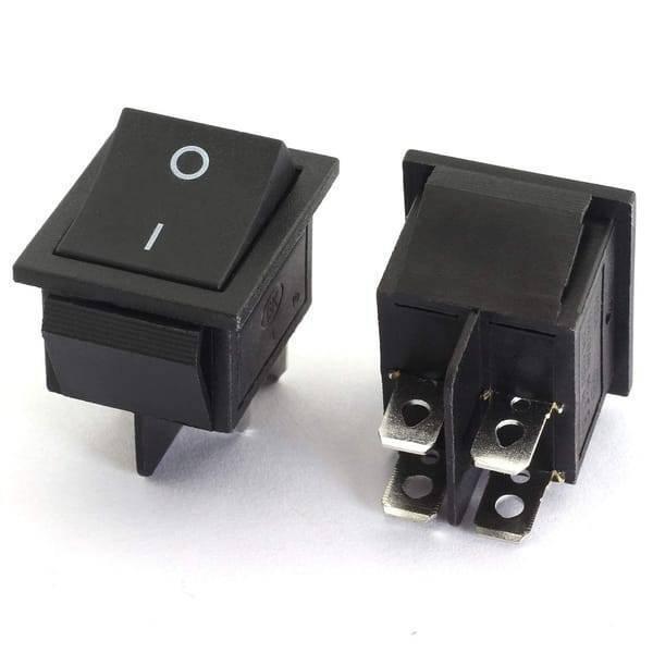 4 Pin 2 Positions On Off Dpst Rocker Power Switch Button - shown as two black rectangular rocker switches, one displaying the top and one showing four pins.