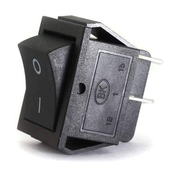 4 Pin 2 Positions On Off Dpst Rocker Power Switch Button - a black rectangular rocker switch with an on-off symbol and two visible metal pins.