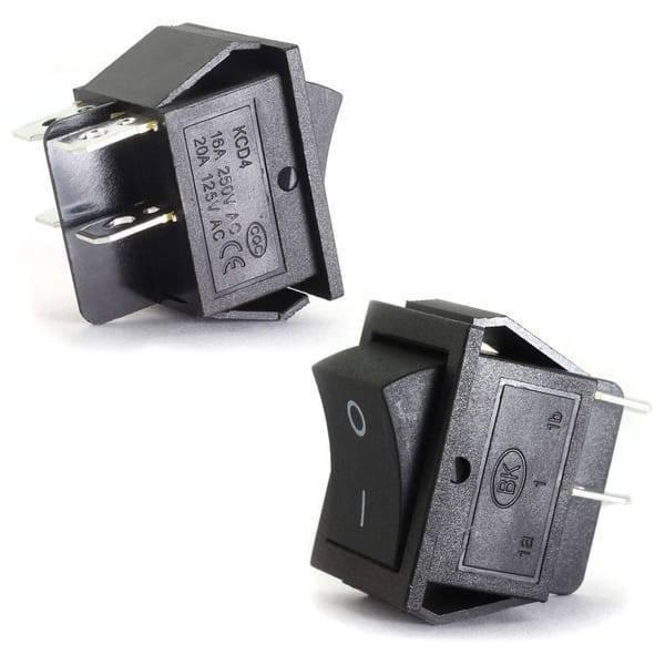 4 Pin 2 Positions On Off Dpst Rocker Power Switch Button - shown as two black rectangular switches with four metal terminals and O/I markings.