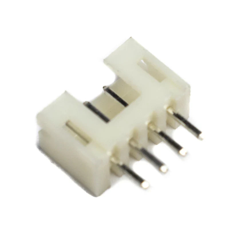 4 Pin JST Connector Male - 2.0mm Pitch - a close-up shot of a white plastic four-pin connector with four metal pins extending from the base.