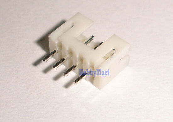 4 Pin JST Connector Male - 2.0mm Pitch - a white plastic connector header with four parallel metal pins extending from one side.