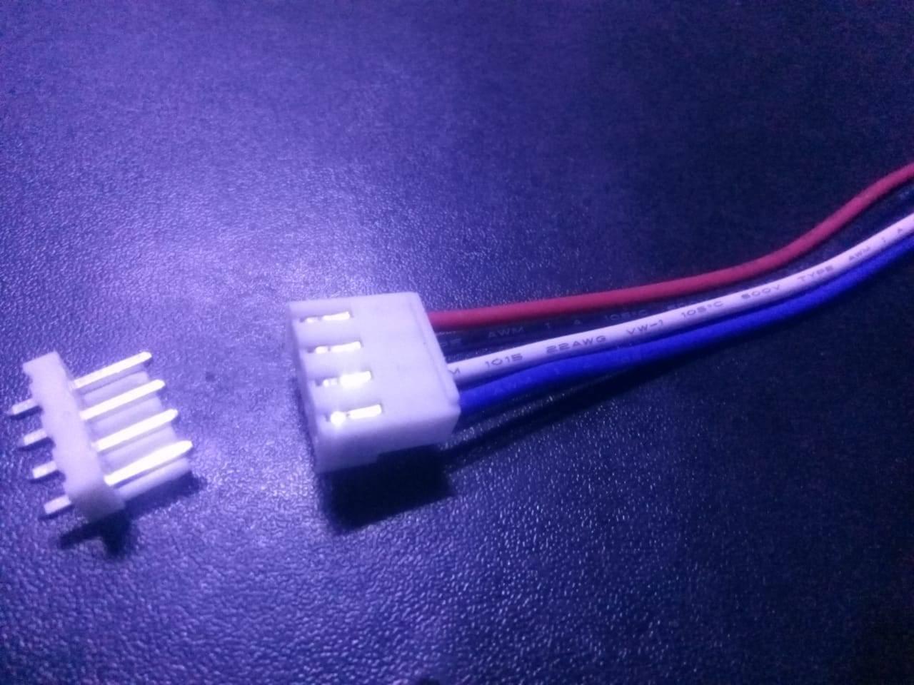 4 Pin RGB Panel Connector Fan Connection Pair With Male Header - white four-pin male header beside a white female connector with red, white, and blue wires.