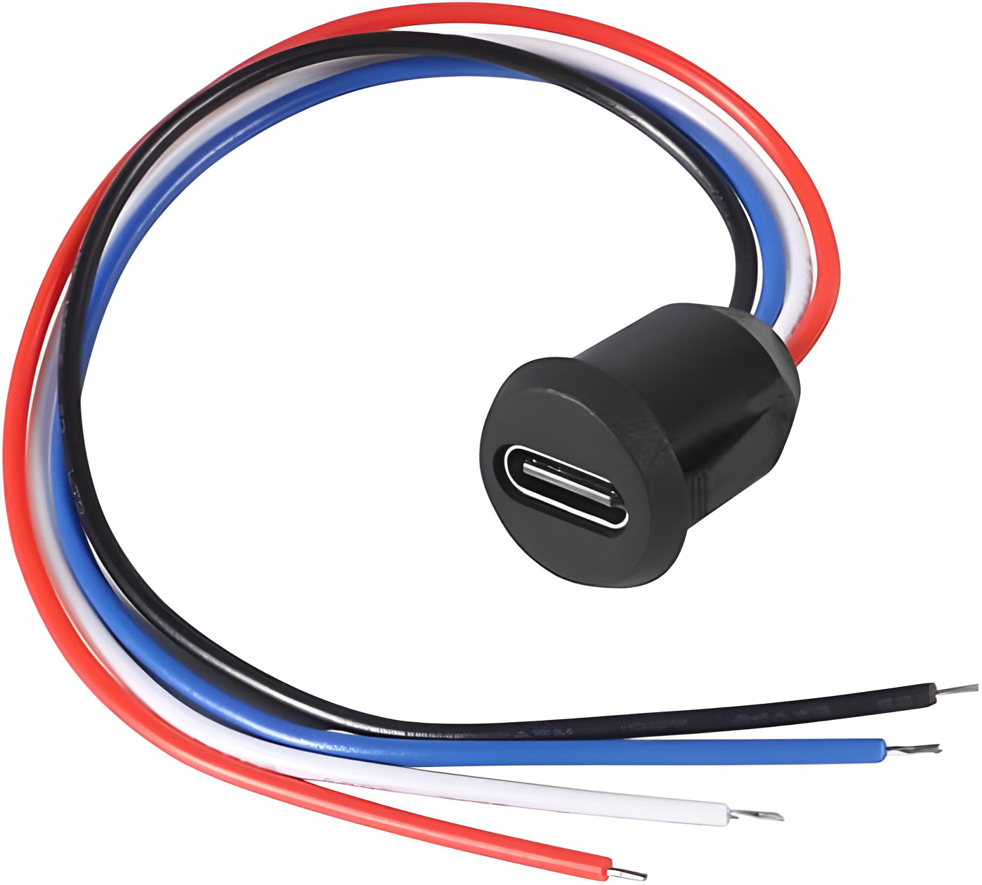 4 Pin USB Connector Type-c Waterproof With Female Socket Fast Charging Jack Charging Port USB-c Charger Plug Socket - a black circular USB-C port with four colored wires: red, white, blue, and black.