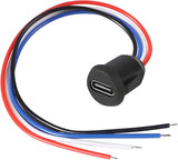4 Pin USB Connector Type-c Waterproof With Female Socket Fast Charging Jack Charging Port USB-c Charger Plug Socket - a black circular USB-C port with four colored wires: red, white, blue, and black.