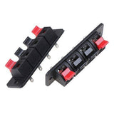 4 Positions Speaker Socket Connector Terminal Push In Jack Spring Load Audio Speaker Terminals - with four spring-loaded push-in jacks featuring red and black tabs.