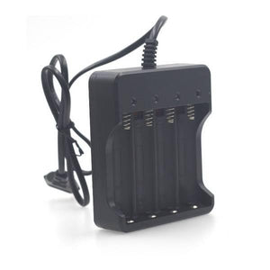 4 Slot 18650 Li-ion Battery 4.2V Four Slot Lithium Ion Batteries Smart Charger - a black, four-bay battery charger with an attached power cord.