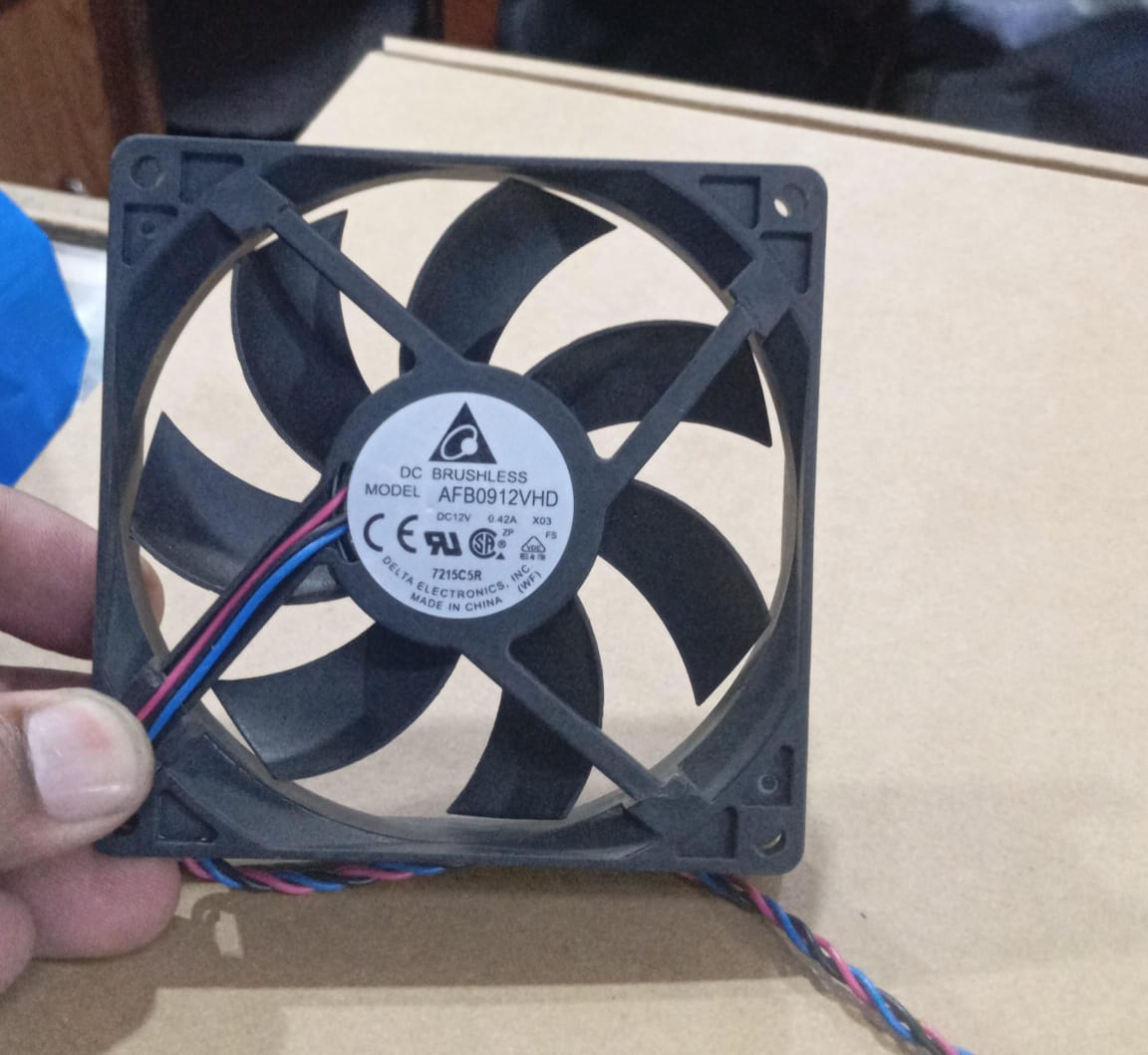 4 Wire 12V 3.5 Inch Fan - shown as a black square cooling fan with a central Delta Electronics label and multi-colored wires extending from the frame.