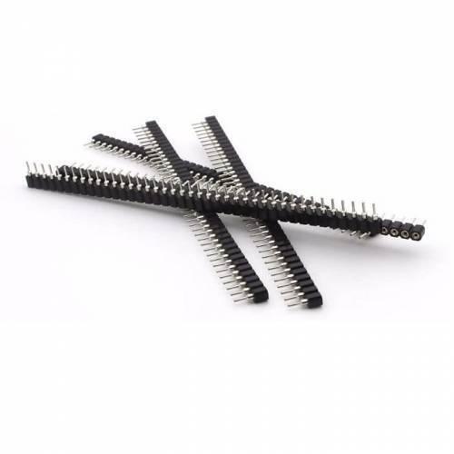 40 Pin 2.54mm Single Row Round Female Pin Header Strip - shown as a pile of several long, black, single-row connector strips with circular metal pins.