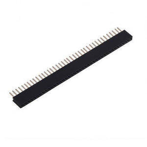 40 Pin 2mm Pitch Female Header - a long, thin black plastic connector strip with a single row of 40 metal pins extending from one side.