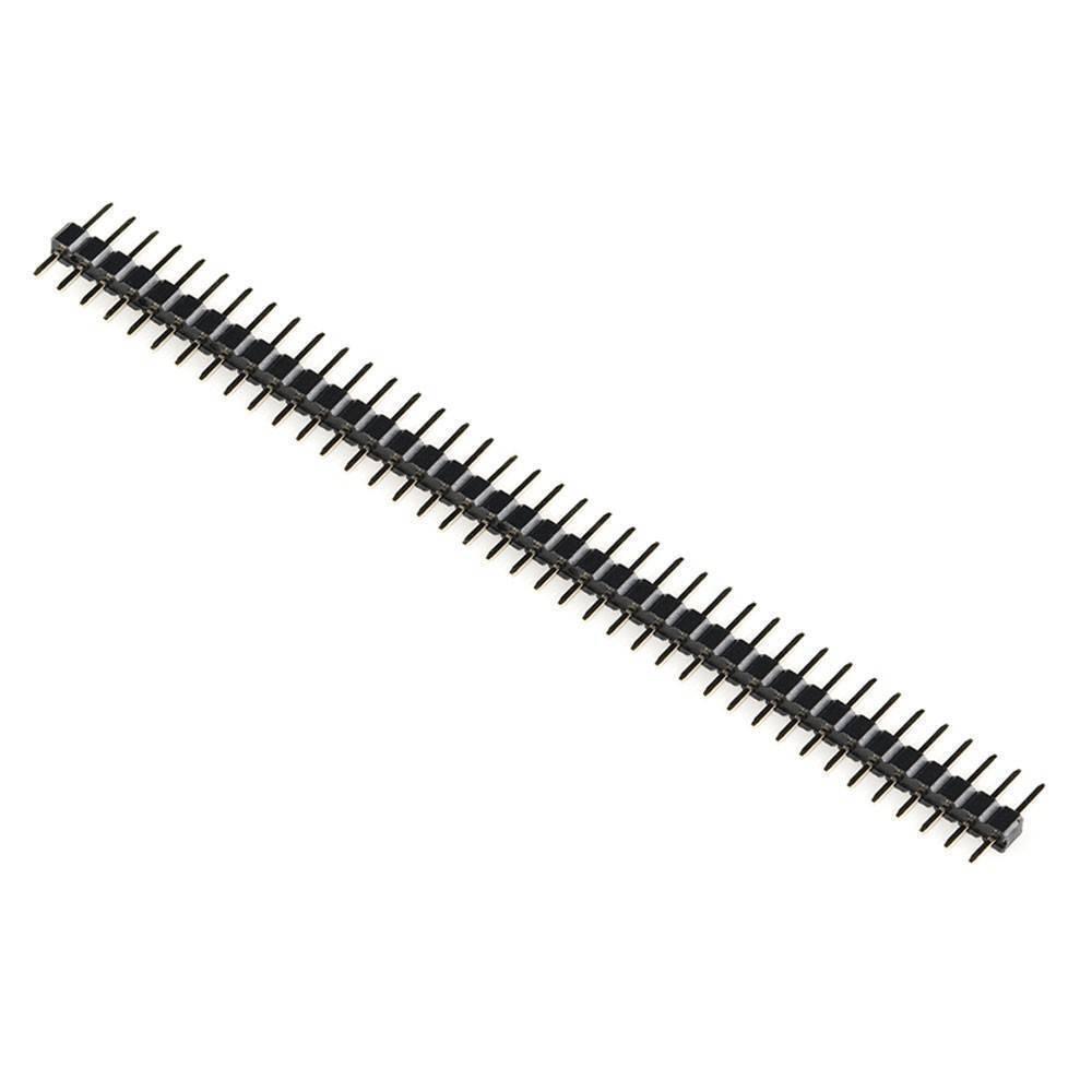 40 Pin 2mm Pitch Male Header - shown as a single straight row of forty black plastic-mounted metal connector pins against a white background.