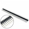 40 Pin 90 Degree Right Angle Male Header Break Away Bent Header - a long black plastic strip with metal pins bent at a 90-degree angle.