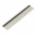 40 Pin Male Header Stackable Long - a single row of 40 black plastic-mounted metal pins with long leads on a white background.
