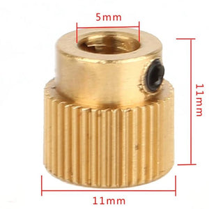 40 Tooth Gear Brass Extruder Wheel Gear for Printer Cr-10 CR-10S S4 S5 Ender 3 Pro - with a set screw and dimension markings in millimeters.