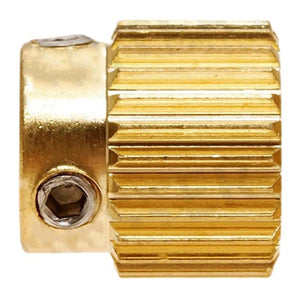 40 Tooth Gear Brass Extruder Wheel Gear for Printer Cr-10 CR-10S S4 S5 Ender 3 Pro - a close-up showing a gold-colored cylindrical brass gear with vertical teeth and two hexagonal set screws.