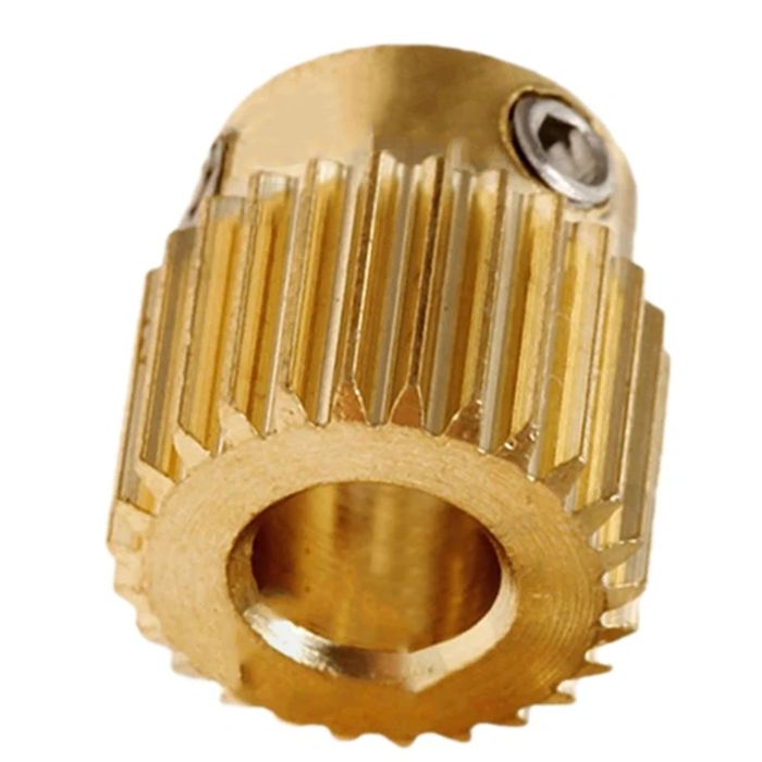 40 Tooth Gear Brass Extruder Wheel Gear for Printer Cr-10 CR-10S S4 S5 Ender 3 Pro - close-up of a cylindrical brass gear with a set screw.