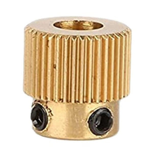 40 Tooth Gear Brass Extruder Wheel Gear for Printer Cr-10 CR-10S S4 S5 Ender 3 Pro - a close-up of a gold-colored cylindrical gear with two black set screws.