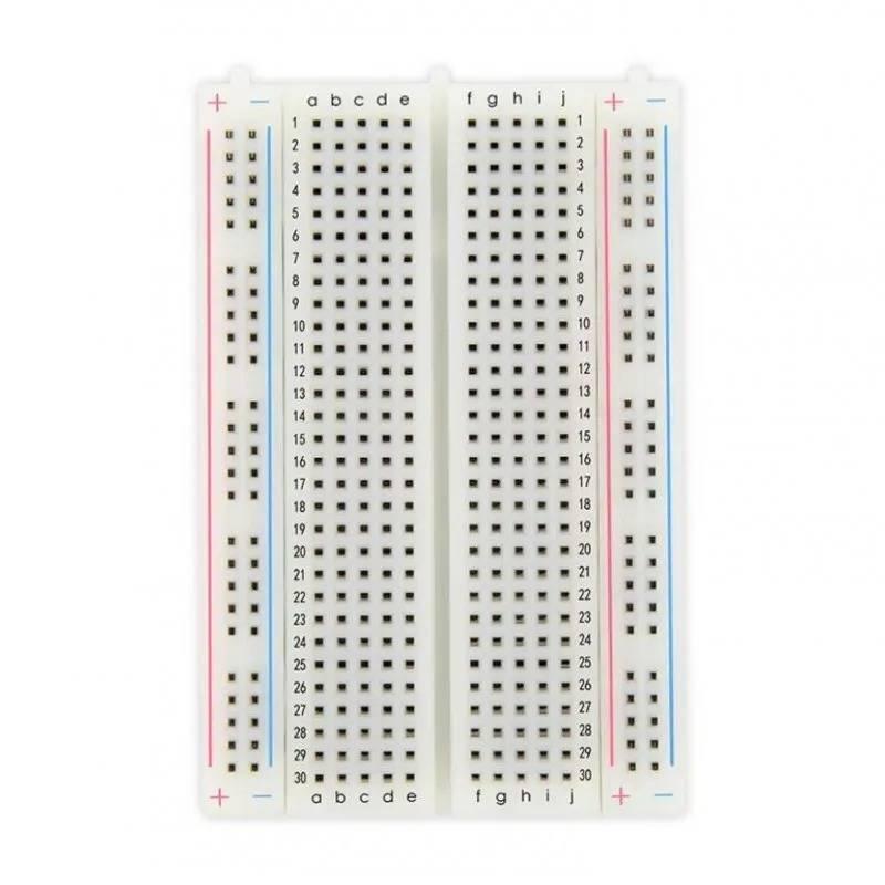 400 Tie Points Half Size Solderless Breadboard Solder Less Breadboard Prototyping Board - a white rectangular prototyping board with numbered rows 1-30 and lettered columns a-j and power rails.