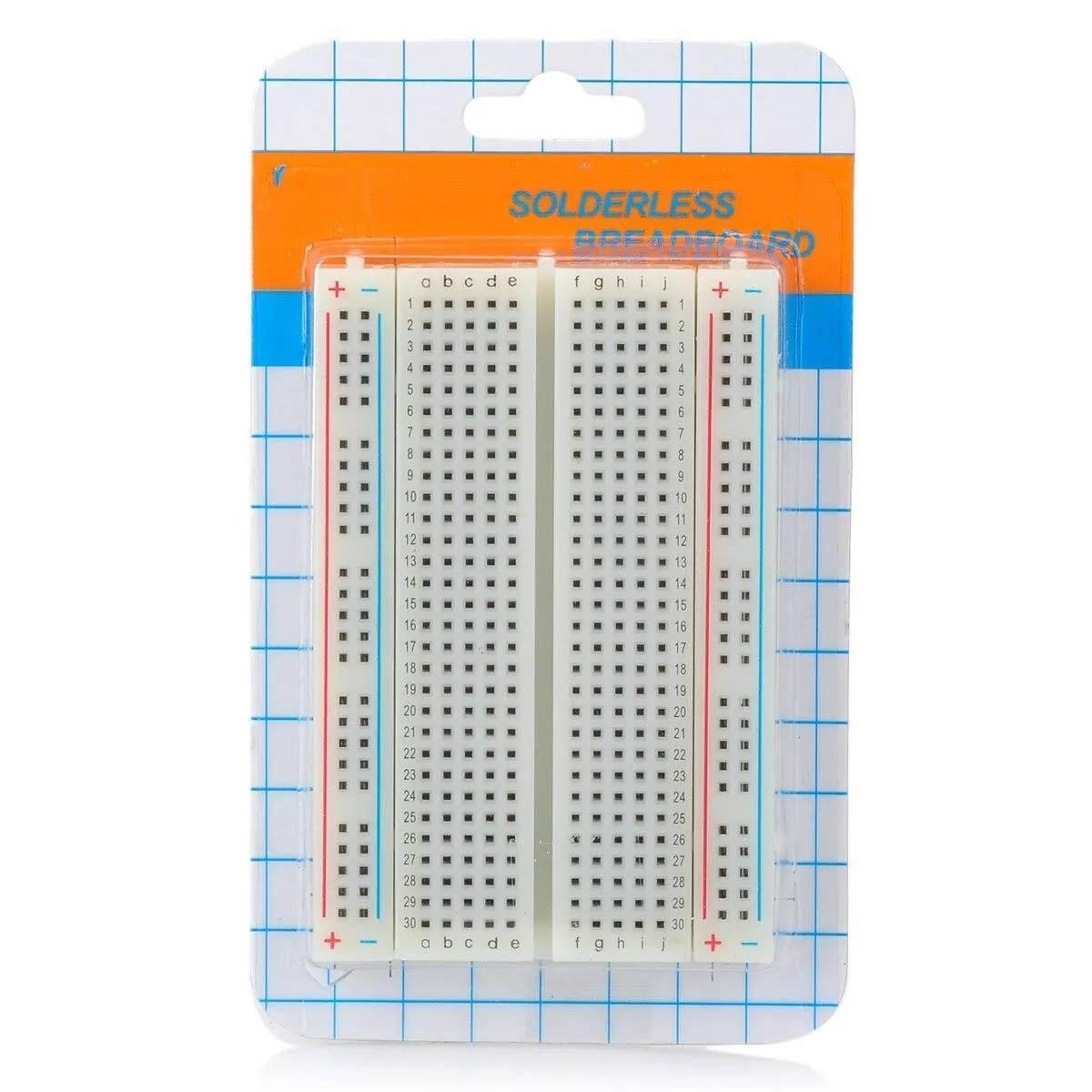 400 Tie Points Half Size Solderless Breadboard Solder Less Breadboard Prototyping Board - shown in its original retail packaging, featuring a white plastic board with numbered rows and columns.