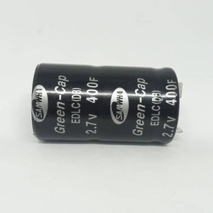 400F 2.7V DC Supercapacitor Battery High Frequency Ultra Capacitor For Auto Power Supply - a black cylindrical electronic component with two metal terminals, printed with Samwha Green-Cap and specification text.