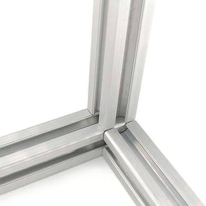 4040 Size 3 Way End Corner Bracket Connector For t Slot Aluminum Extrusion Profile - shown as a close-up of the silver metal bracket connecting three beams.
