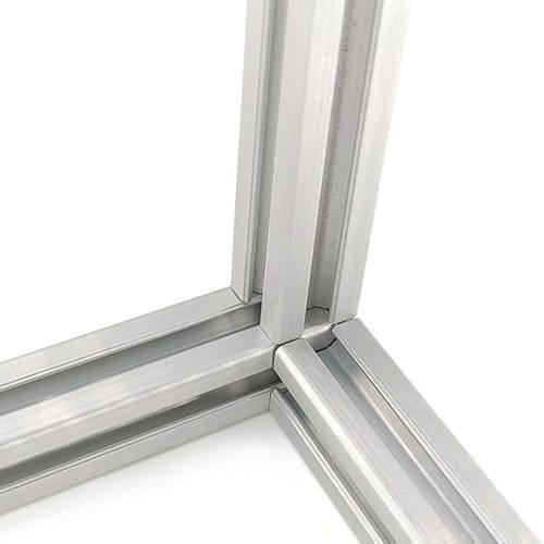 4040 Size 3 Way End Corner Bracket Connector For t Slot Aluminum Extrusion Profile - shown as a close-up of the silver metal bracket connecting three beams.