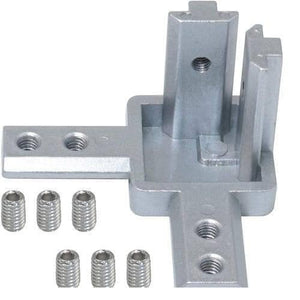 4040 Size 3 Way End Corner Bracket Connector For t Slot Aluminum Extrusion Profile - a silver metal T-slot aluminum extrusion corner piece with six included threaded set screws.