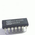 4072 IC Dual 4 Input Or Gate - a black dual in-line package integrated circuit with fourteen metal pins, labeled HCF4072BE and 58535Y.