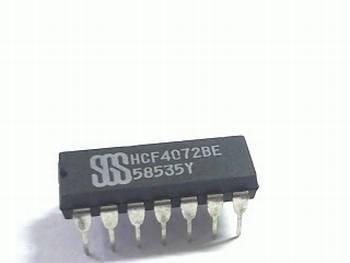 4072 IC Dual 4 Input Or Gate - a black dual in-line package integrated circuit with fourteen metal pins, labeled HCF4072BE and 58535Y.