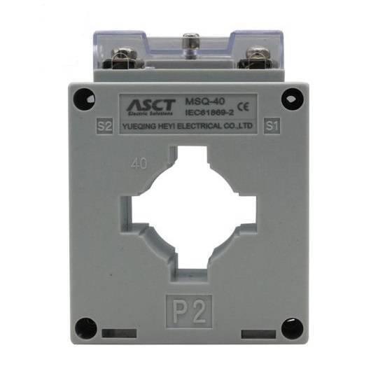 40A Ct 40amp Current Transformer - a square grey electrical component with a central circular opening, two top screw terminals, and labeled S1, S2, and P2.