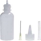 40ML Empty E-liquid plastic rosin flux Alcohol Bottle - shown with a translucent bottle, a metal needle tip, a wide nozzle cap, and a narrow cap.