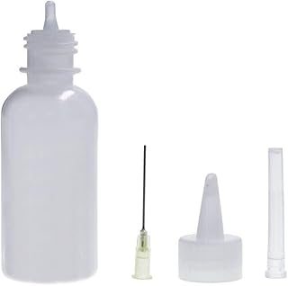 40ML Empty E-liquid plastic rosin flux Alcohol Bottle - shown with a translucent bottle, a metal needle tip, a wide nozzle cap, and a narrow cap.