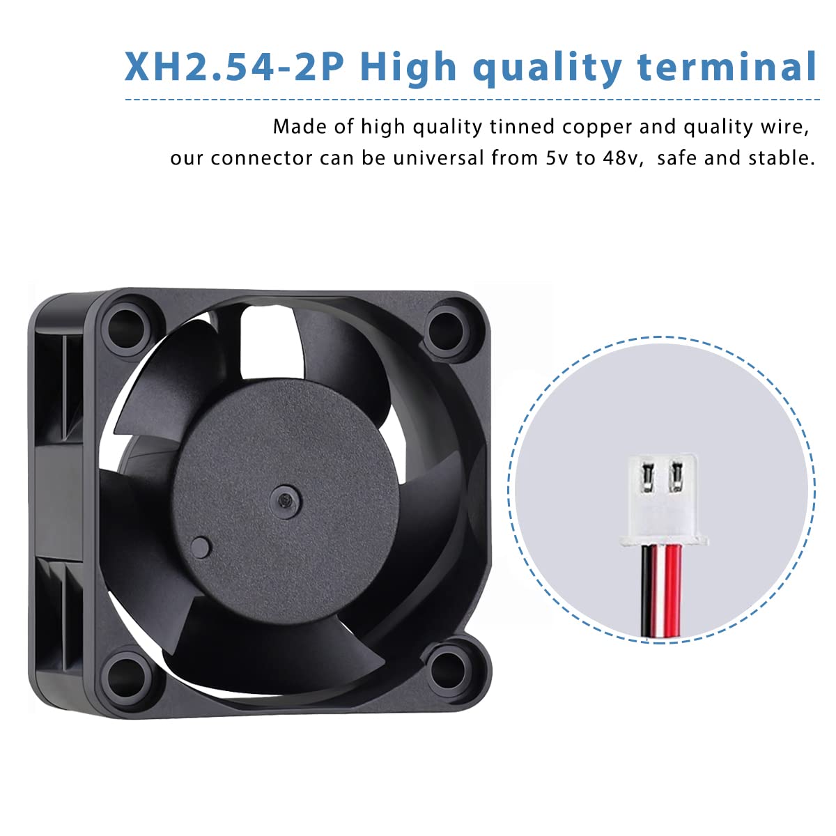 40mm X 40mm X 20mm 24V DC Brushless Small Mini Axial Cooling Fan 3d Printer Fan - a black square cooling fan and a circular inset showing its XH2.54-2P connector.