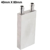 40mm x 80mm Aluminium Water Cooling Block For Liquid Water Cooler Heat Sink System - a rectangular silver metal heat sink with two protruding cylindrical hose connectors on the top edge.