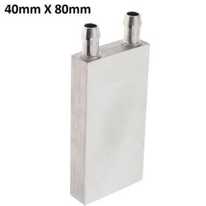 40mm x 80mm Aluminium Water Cooling Block For Liquid Water Cooler Heat Sink System - a rectangular silver metal heat sink with two protruding cylindrical hose connectors on the top edge.