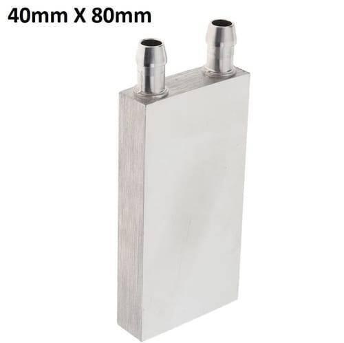 40mm x 80mm Aluminium Water Cooling Block For Liquid Water Cooler Heat Sink System - a rectangular silver metal heat sink with two protruding cylindrical hose connectors on the top edge.