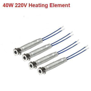 40W 220V Soldering Iron Heating Element Iron Core - four identical metallic cylindrical heating elements with blue wires and screw terminals.