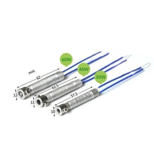 40W 220V Soldering Iron Heating Element Iron Core - shown in a dimension diagram with three silver cylindrical heating elements and their measurements.