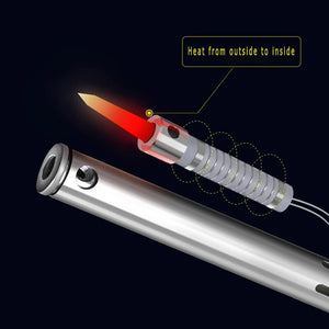 40W Hk-640 Mechanic Soldering Iron - a disassembled silver metal heating element with a glowing red tip and an internal coil diagram.