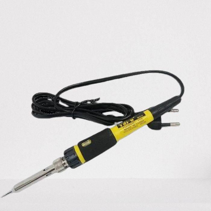 40W Soldering Iron Soldering Tool - a yellow and black handheld tool with a metal tip, a black power cord, and a two-pin electrical plug.