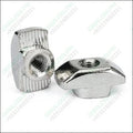 40XM3 T Nut Sliding T Nut Hammer Drop In Nut Fasten Connector M3 Series - two silver-colored metal T-nuts shown from different angles, with a threaded hole in the center and ribbed side surfaces.