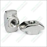 40XM3 T Nut Sliding T Nut Hammer Drop In Nut Fasten Connector M3 Series - two silver-colored metal T-nuts shown from different angles, with a threaded hole in the center and ribbed side surfaces.