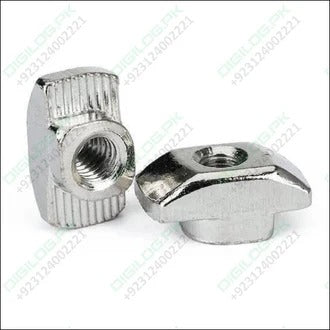 40XM3 T Nut Sliding T Nut Hammer Drop In Nut Fasten Connector M3 Series - two silver-colored metal T-nuts shown from different angles, with a threaded hole in the center and ribbed side surfaces.