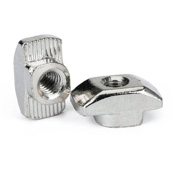 40XM4 T Nut Sliding T Nut Hammer Drop In Nut Fasten Connector M4 Series - two silver-coloured, T-shaped metal nuts with threaded holes.
