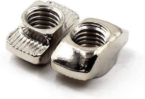 40XM8 T Nut Sliding T Nut Hammer Drop In Nut Fasten Connector M8 Series - two silver-coloured metal T-nuts with threaded holes on a white background.