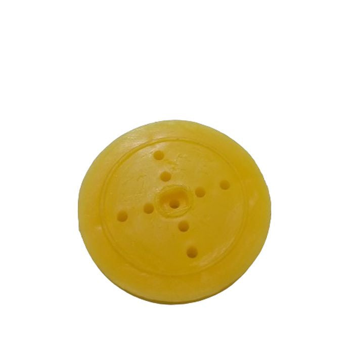 410 Wheel Tt Motor Arduino Smart Car Tyre Wheel Robot Tyre For Tt Motor - a yellow circular robot wheel with a central axle hole and several small mounting holes around the center.
