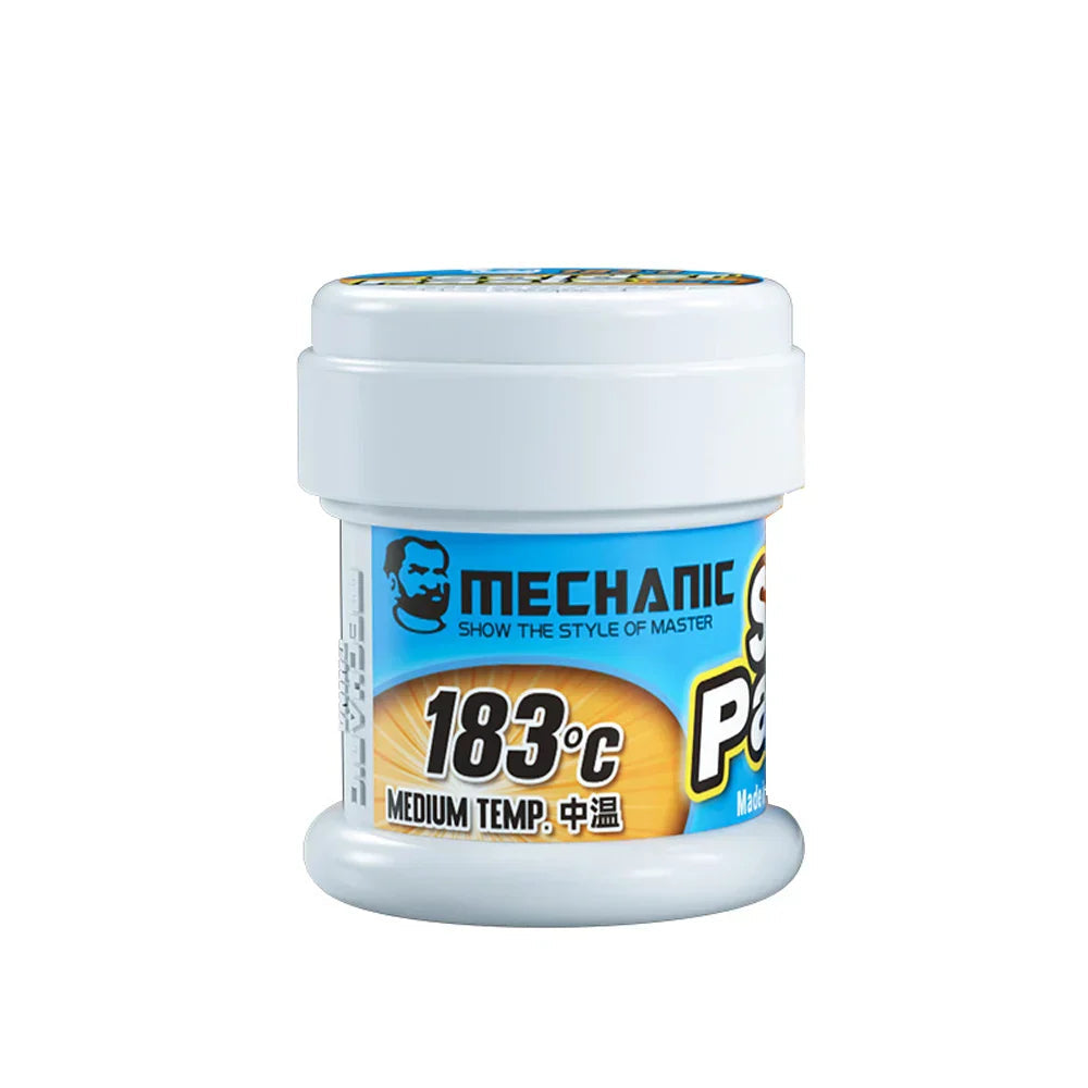 42G Mechanic XGSP50 Soldering Tin Solder Paste Flux - a white cylindrical plastic jar with a label showing the Mechanic logo and 183°C text.